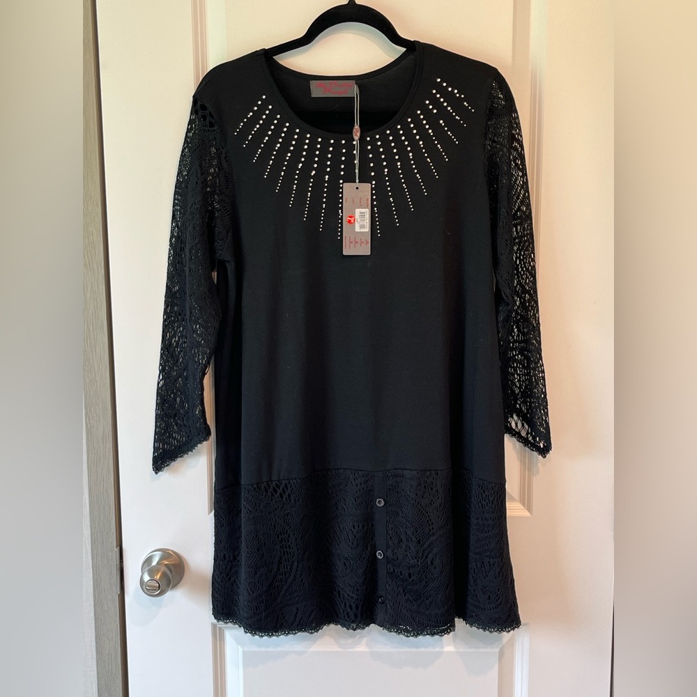 My Pretty Angel L Beaded Asymmetric Lace Tunic Top Whimisgoth Fairy Goth